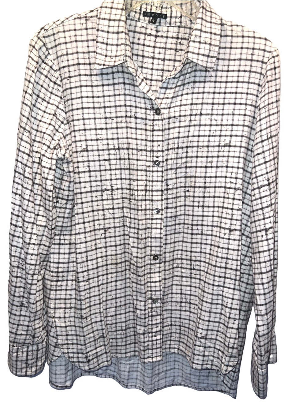 Theory White and Black Windowpane Button-Down Shirt